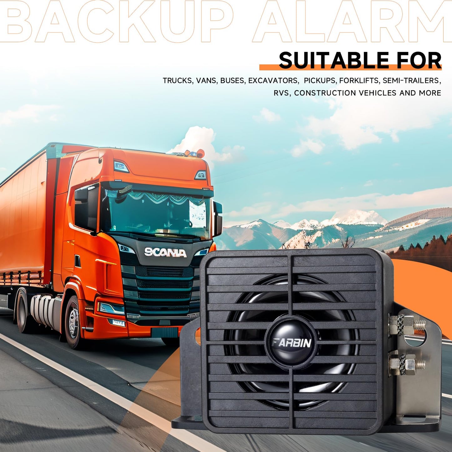 FARBIN Truck Back up Alarm 105dB 12V-48V Car Reverse Alarm Horn with BIBI Buzzer Warning, Waterproof Industrial Heavy-Duty Backup Warning Back Up Beeper