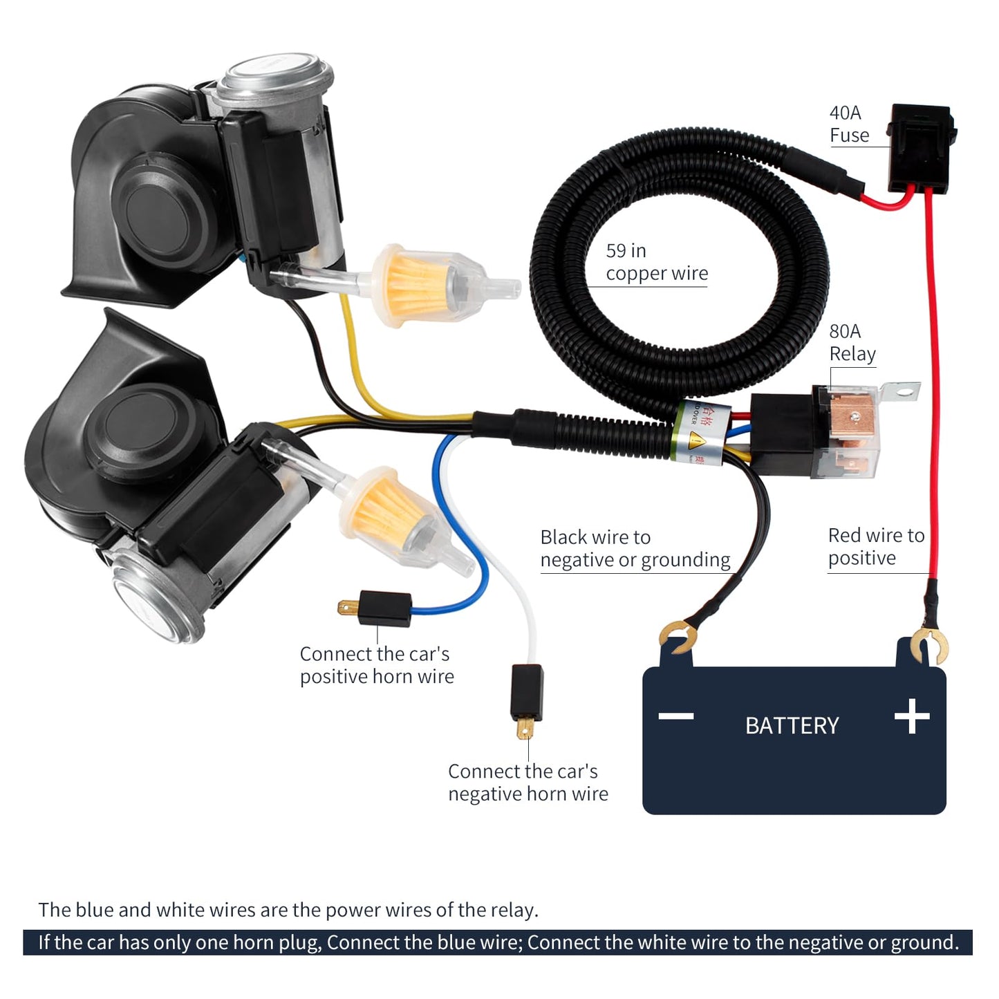 FARBIN Air Horn for Truck 2Pcs, Compact Train Horn, Electric Car Horn 12V 150db Super Loud with Wiring Harness and Button, for Any 12V Vehicles