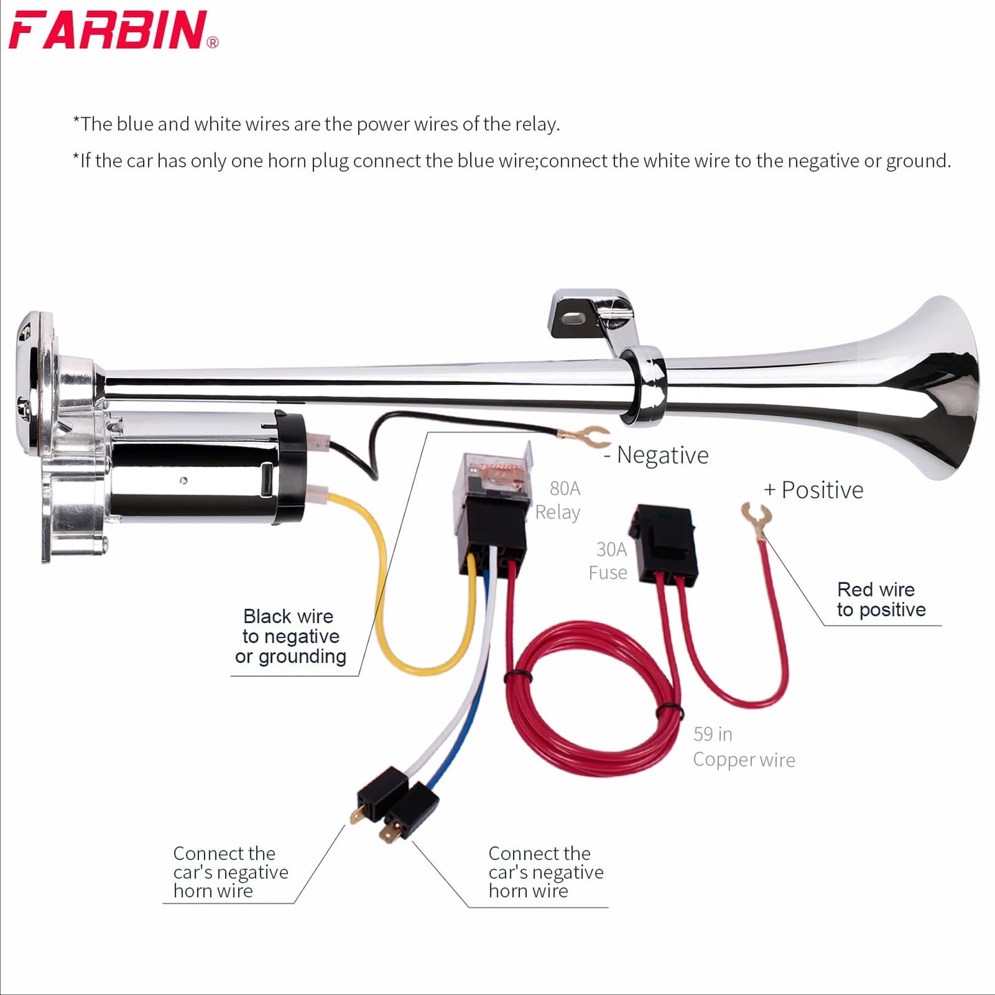 FARBIN Loud Air Horn 12V, Train Horn for Truck with Air Compressors 150dB, for Any 12V Car Motorcycle Pickups SUV Lorrys Trucks Boats (Black)