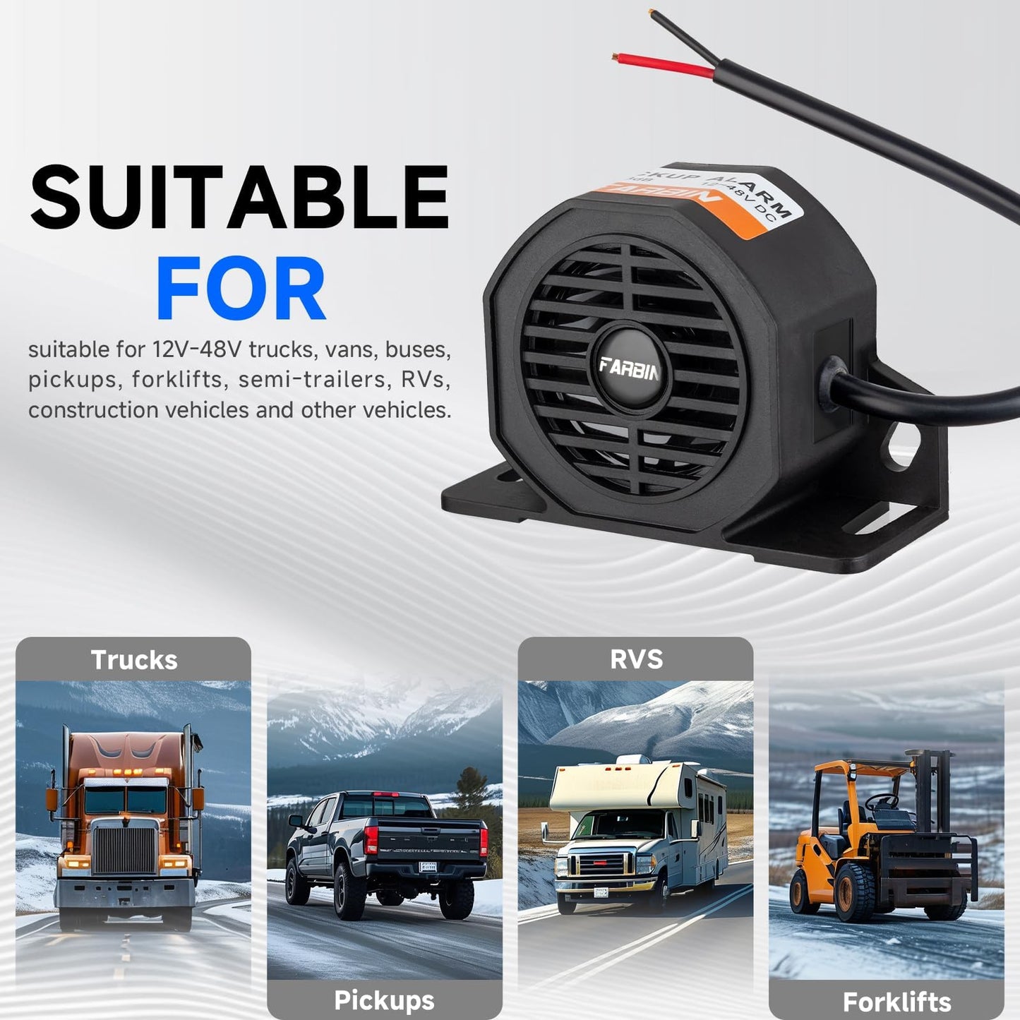 FARBIN Truck Back up Alarm 6Pcs 110dB 12V-48V DC Car Reverse Alarm Horn Heavy-Duty Backup Warning Reversing Warning Alarms Waterproof Back Up Beeper (6Pcs HT Equipped with Wire)
