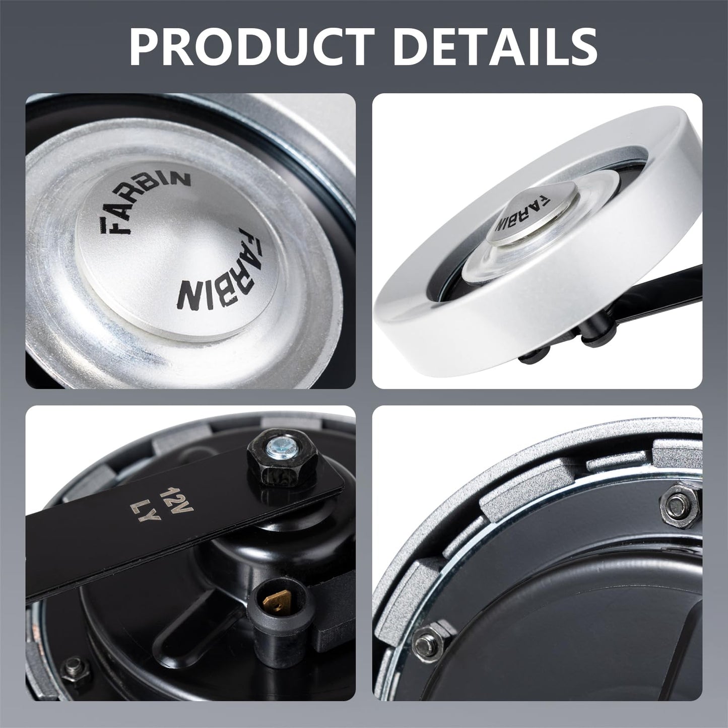 FARBIN Car Horn Loud 12V High/Low Tone Super Loud Waterproof Motorcycle Horn for Trucks Pickups SUV (Black)