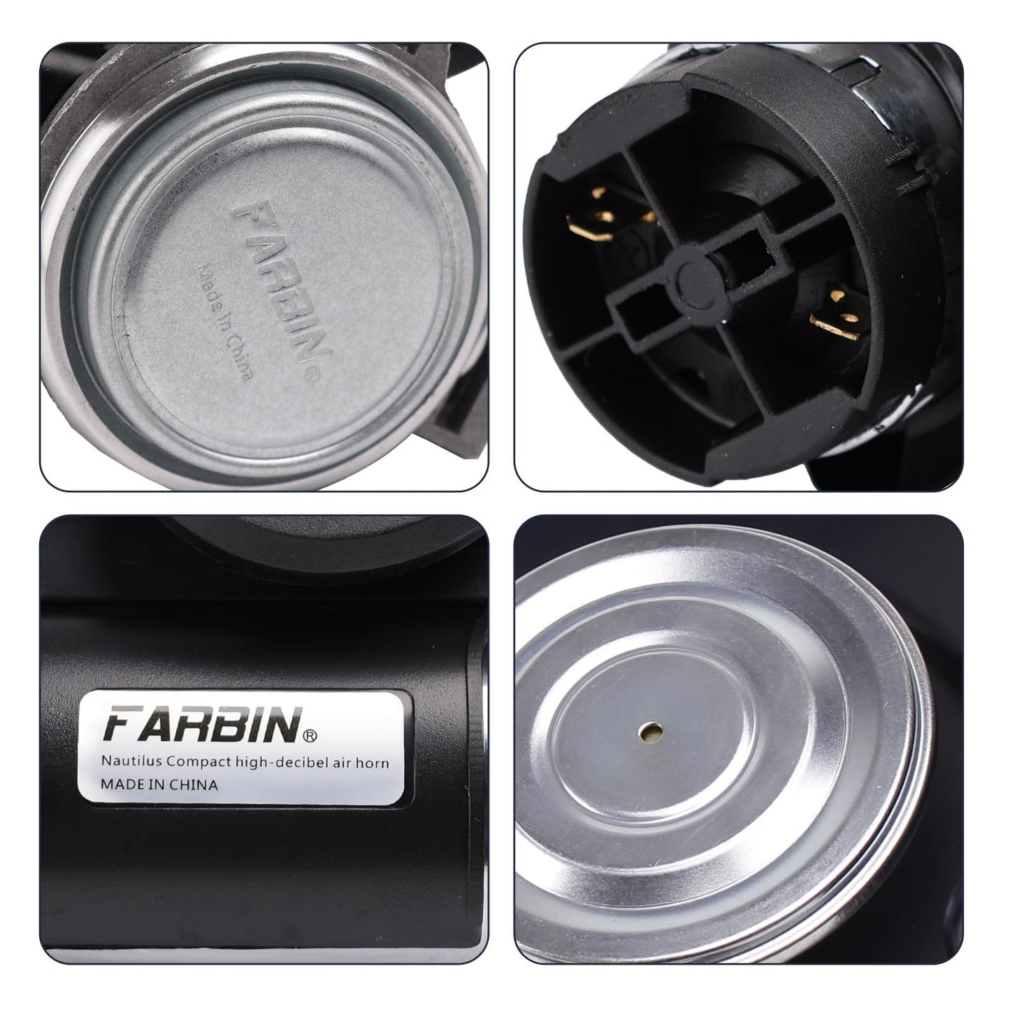 FARBIN Air Horn for Truck 2Pcs, Compact Train Horn, Electric Car Horn 12V 150db Super Loud with Wiring Harness and Button, for Any 12V Vehicles
