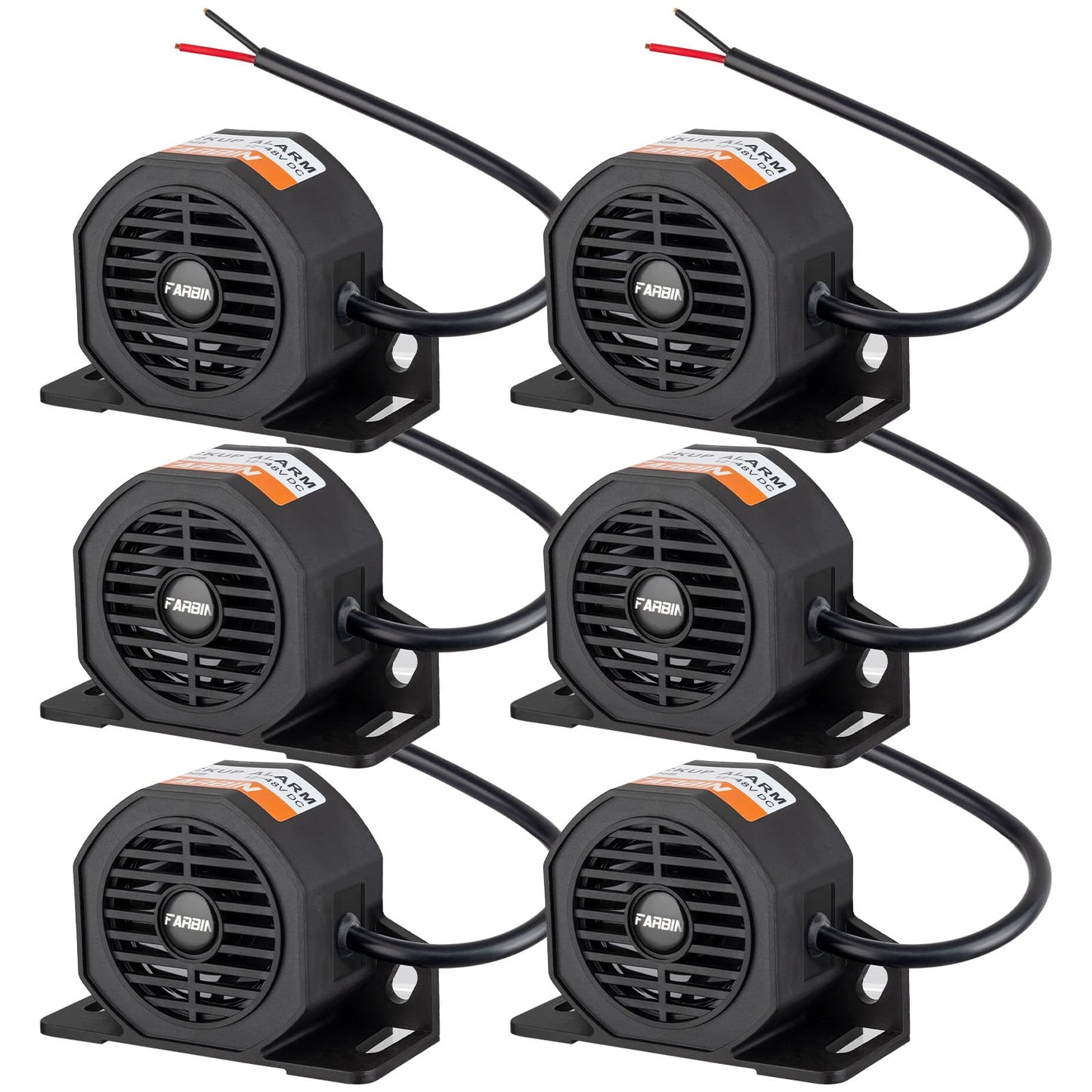 FARBIN Truck Back up Alarm 6Pcs 110dB 12V-48V DC Car Reverse Alarm Horn Heavy-Duty Backup Warning Reversing Warning Alarms Waterproof Back Up Beeper (6Pcs HT Equipped with Wire)