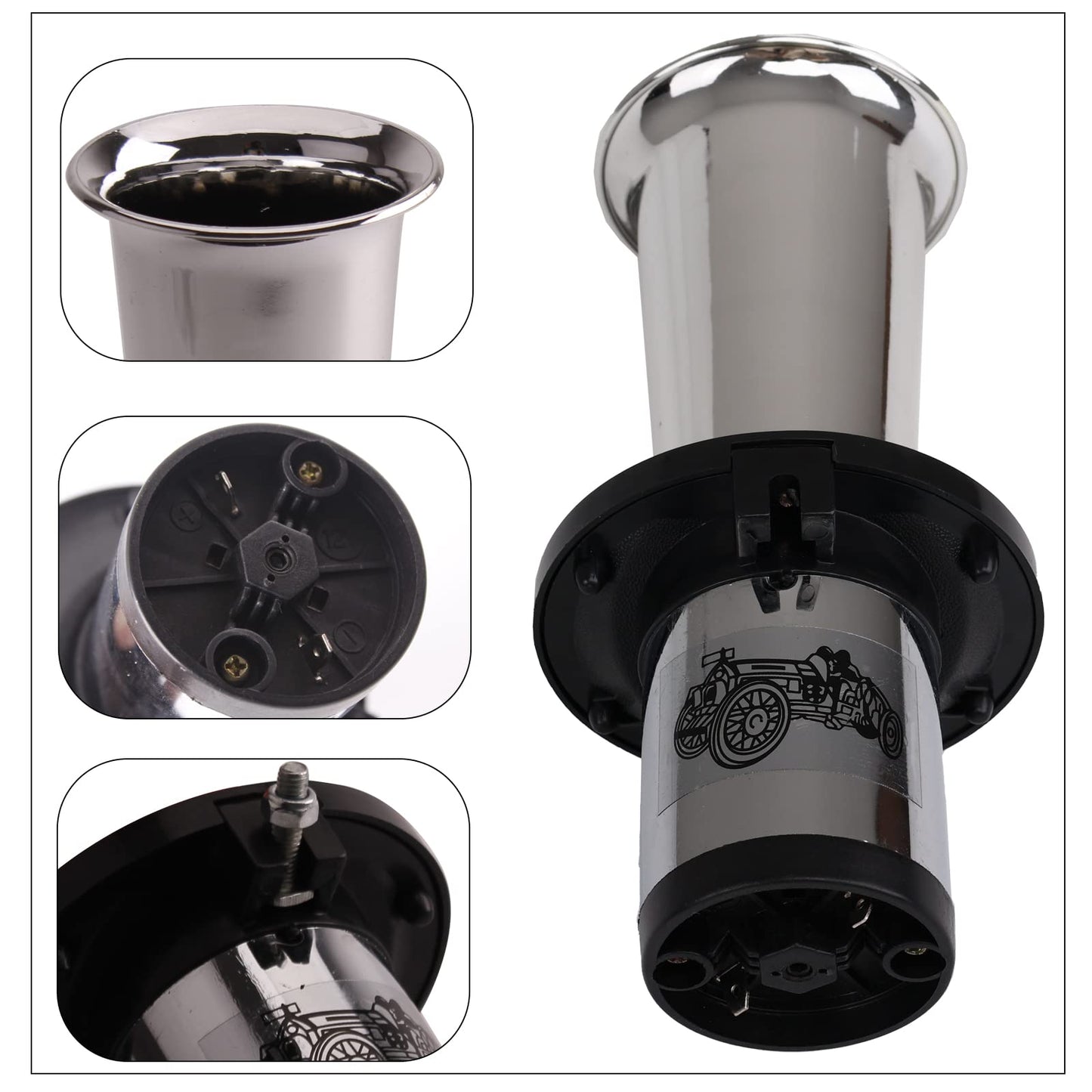 FARBIN 12v OOGA Horn Antique Classic Car Horn Ahooga Old School Chrome Air Horn Vintage Style Fun Horn OOOGAH Sound Car horn (Silver Strange tone horn)