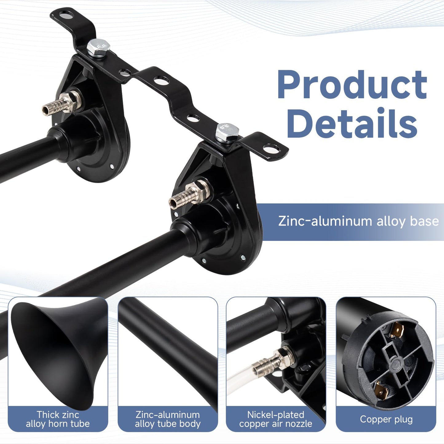 FARBIN Dual Trumpet Air Horn, Train Horn for Truck with 2 Air Compressors, 12V 178dB Loud Horns for Any 12V Vehicles Pickups SUV Lorrys Trucks Boats (Black Trumpet with Button)