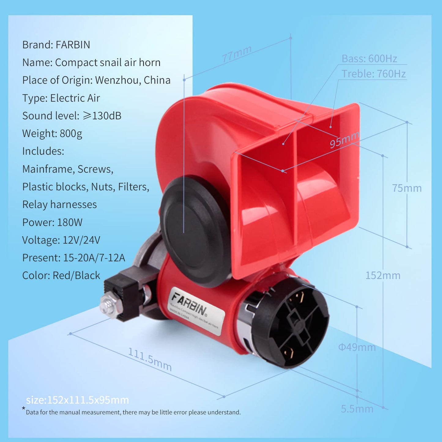 FARBIN Train Horn for Truck 12v 150db Loud Car Horn Snail Air Horn with Air Pump for truck car boat van lorry SUV RV motorcycle off road