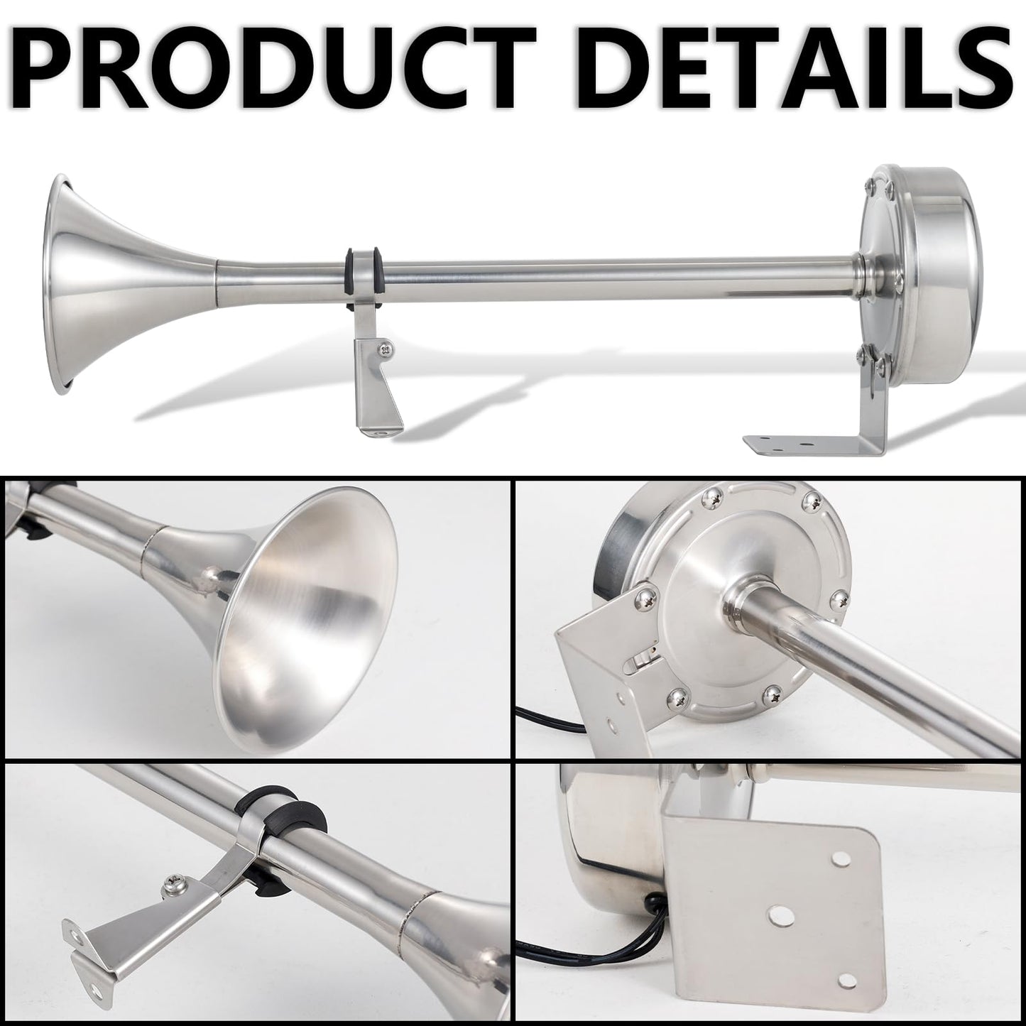 FARBIN Boat Horn Marine 12V Stainless Steel Single Trumpet Boat Horn Waterproof Electric Horn for Ships Boats Sailboats Yachts Trucks SUV RV Touring Car etc. (single stainless steel short pipe, 12V)
