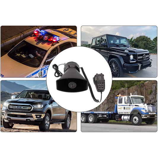 FARBIN Car Siren Horn 7 Tone Police Siren Vehicle Loudspeaker with Handheld Microphone Amplifier 12V 100W Emergency Sounds Siren Electric Horn with Mic PA