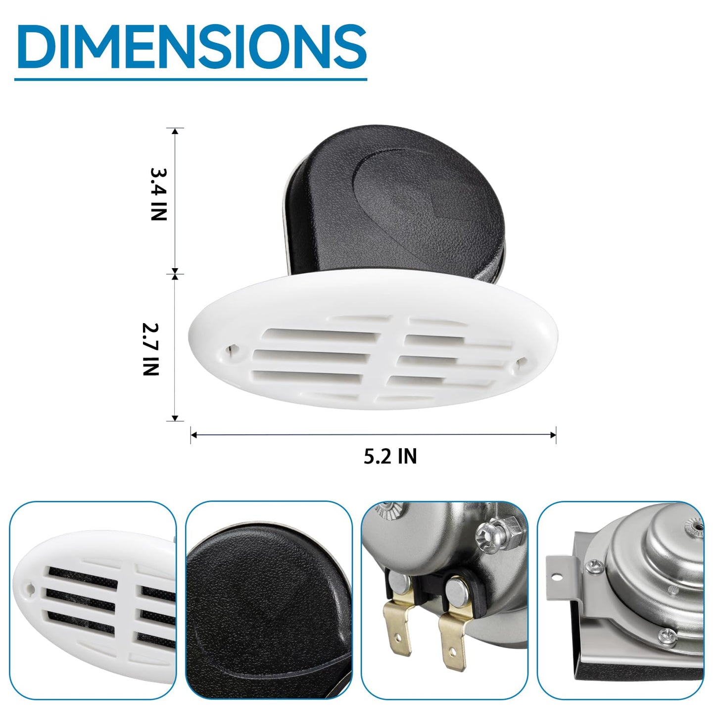 FARBIN Stainless Steel Boat Horn, 12V Marine Horn, Drop‑in Hidden Horn Waterproof for Ship Yacht (White Grille)