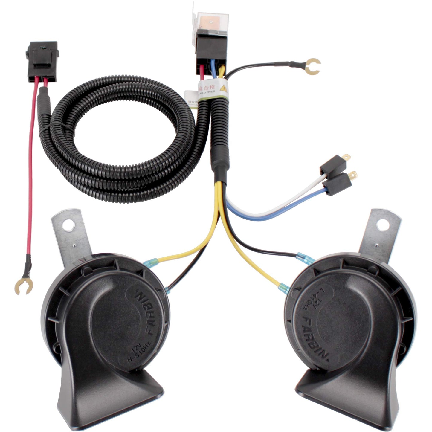 FARBIN Horns Auto Horn 12V Car Horn Loud Dual-Tone Waterproof Electric Snail Horns Kit Universal for Any 12V Vehicles Black (Black horn, 12v)