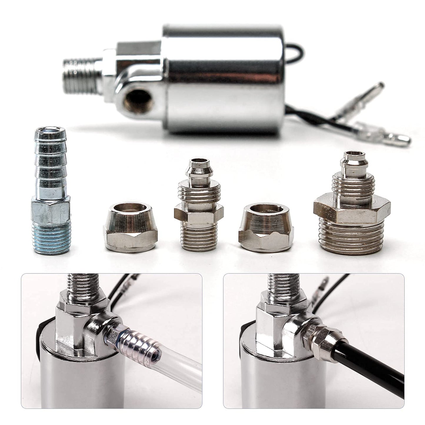FARBIN Air Horn Solenoid Valve 1/4" NPT 12V/24V universally Electric Air Valve (Solenoid) for Train Air Horn Chrome Plated Metal Housing (Solenoid Valve, 12V/24V)
