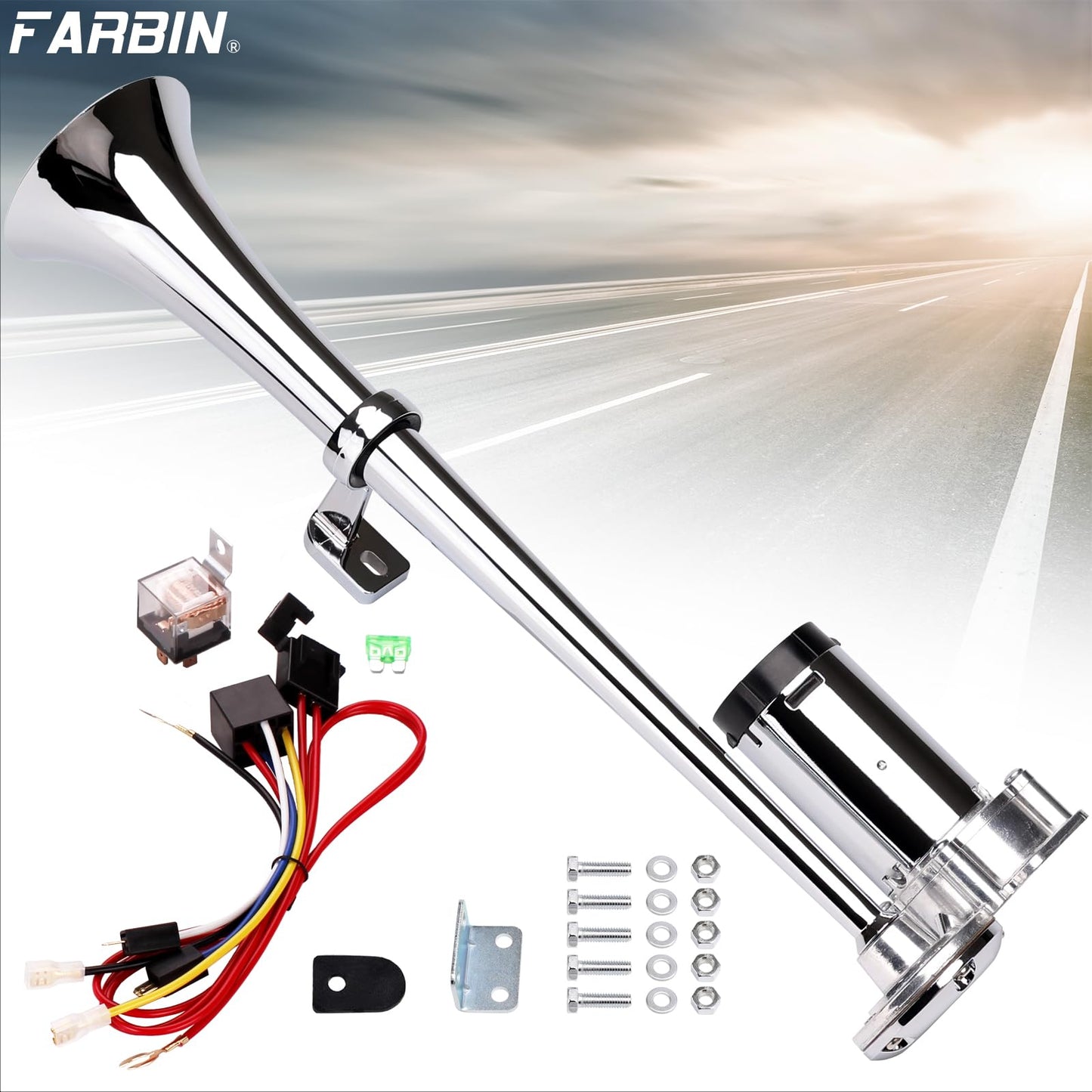 FARBIN Loud Air Horn 12V, Train Horn for Truck with Air Compressors 150dB, for Any 12V Car Motorcycle Pickups SUV Lorrys Trucks Boats (Black)