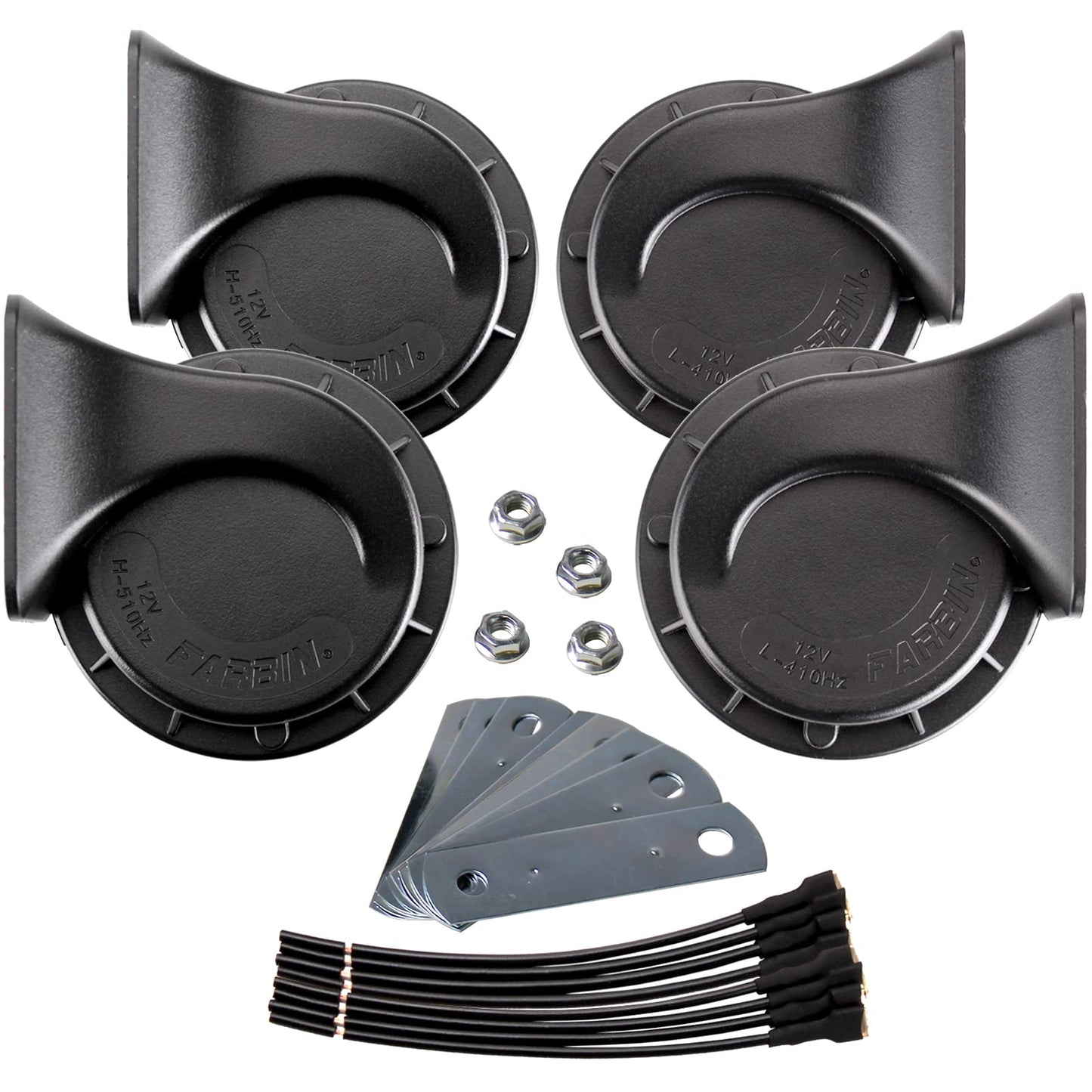 FARBIN Horns Auto Horn 12V Car Horn Loud Dual-Tone Waterproof Electric Snail Horns Kit Universal for Any 12V Vehicles Black (Black horn, 12v)