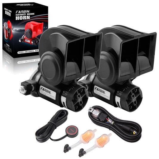 FARBIN Air Horn for Truck 2Pcs, Compact Train Horn, Electric Car Horn 12V 150db Super Loud with Wiring Harness and Button, for Any 12V Vehicles