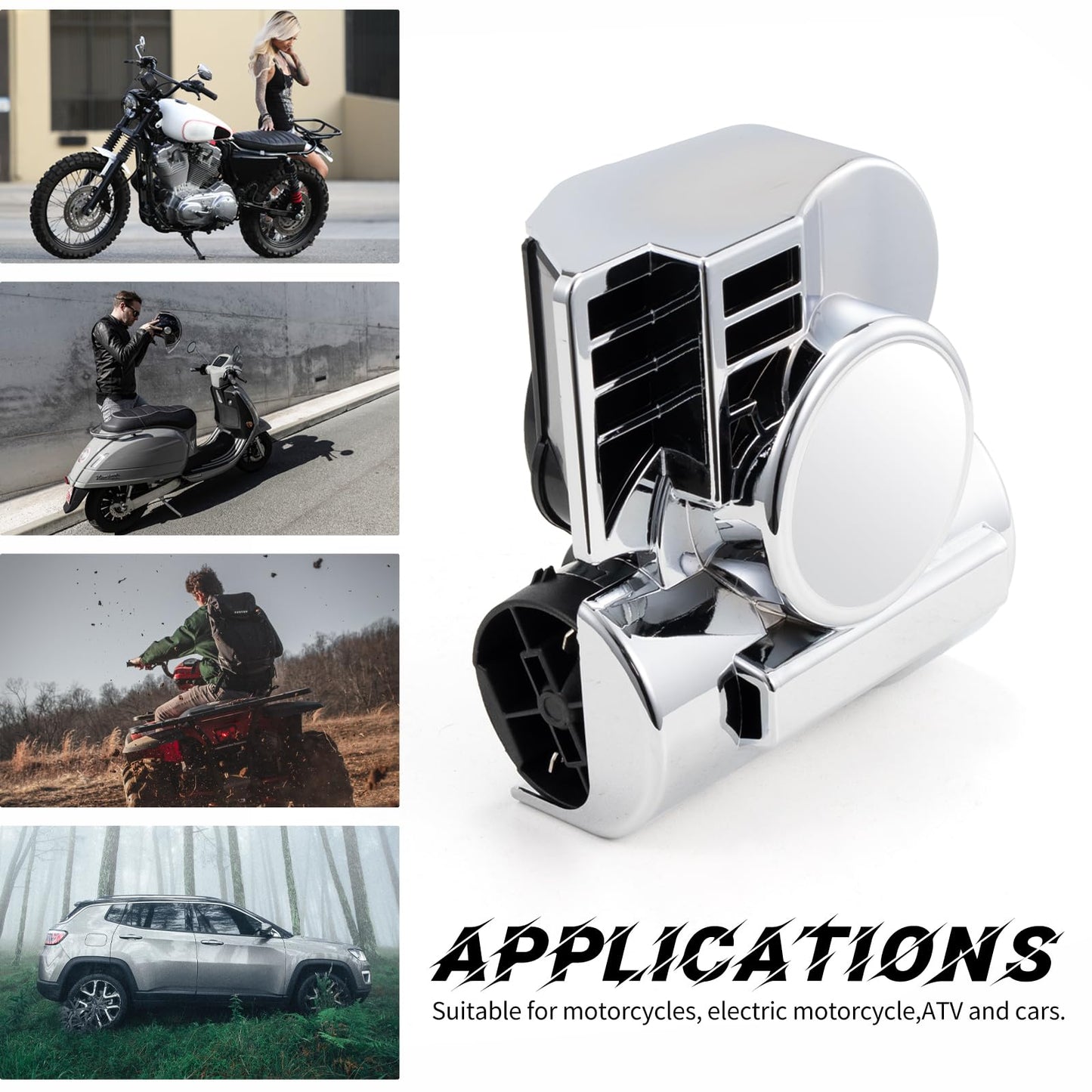 FARBIN Air Horn for Cars Trucks Motorcycle with Horn Cover Silver 12V 150DB Train Sound Car Horn Kit Super Loud Horns for Motorbike Truck Boat Pickup (12V, Silver Shell)