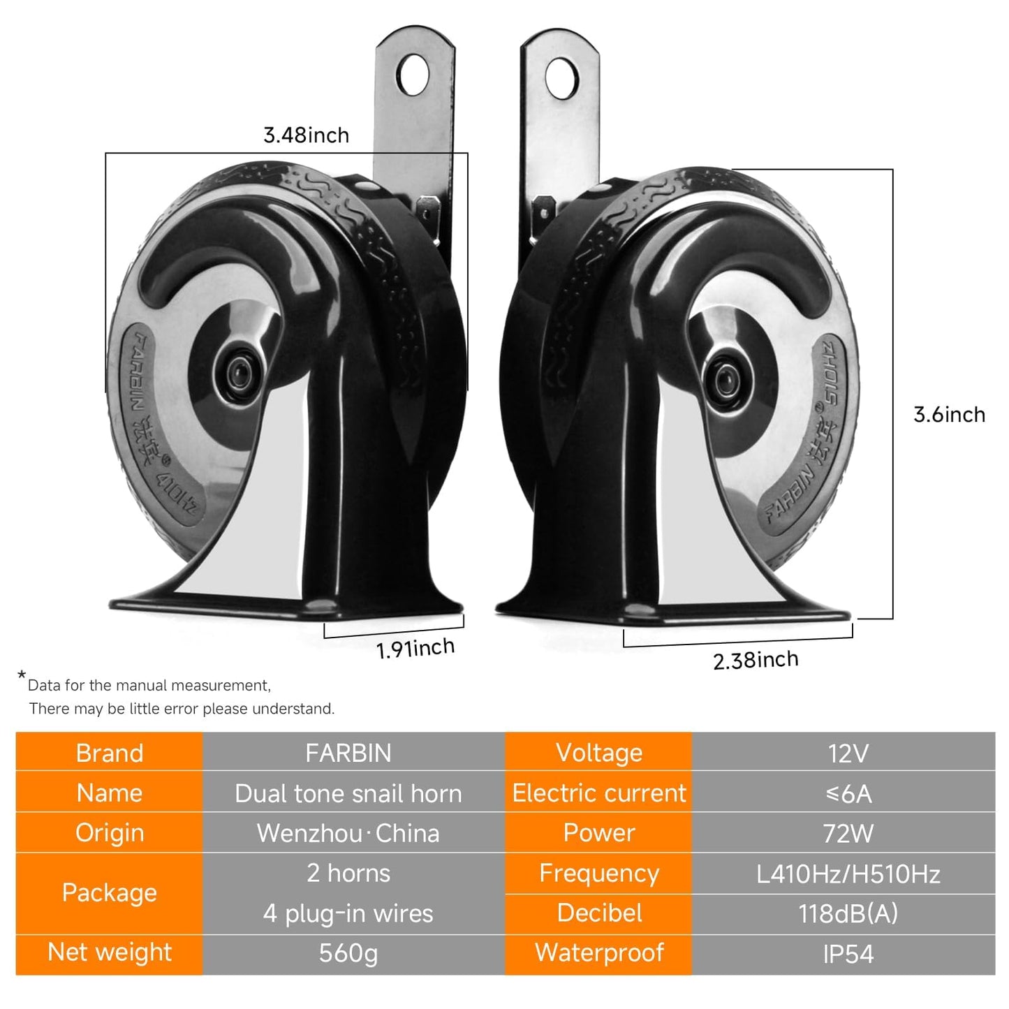 FARBIN Train Horn for Truck 12V Car Horns Loud Waterproof Electric Snail Horn kit with Wiring Harness Button, for Any 12V Vehicl