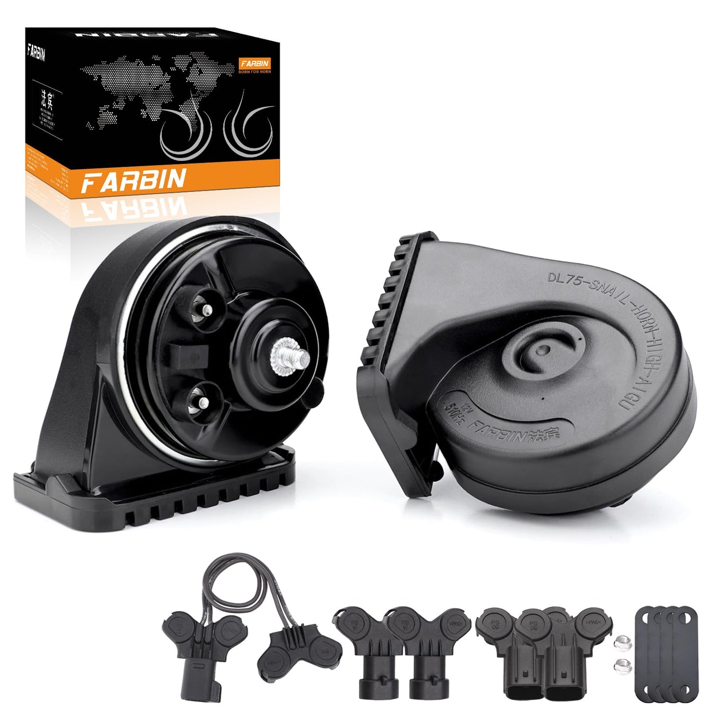 FARBIN Special conversion plug 12V Waterproof Auto Horn Loud High Low Tone Electric Snail Horns For Benz/Ford/BWM/Audi/Toyota/Hyundai/Honda/Chevrolet