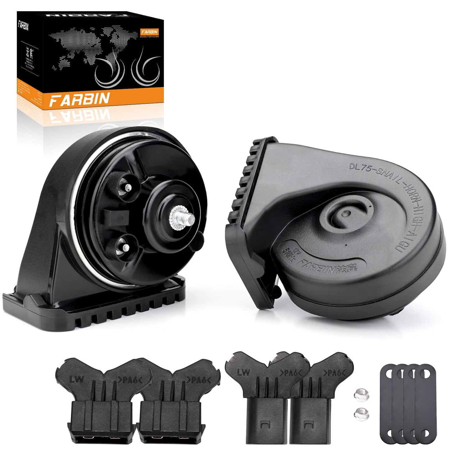 FARBIN Special conversion plug 12V Waterproof Auto Horn Loud High Low Tone Electric Snail Horns For Benz/Ford/BWM/Audi/Toyota/Hyundai/Honda/Chevrolet