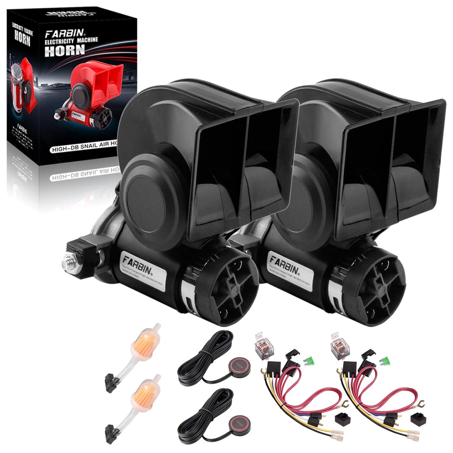FARBIN Train Horn for Truck 12v 150db Loud Car Horn Snail Air Horn with Relay Harness for Any Vehicles