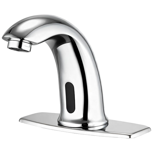 Touchless Bathroom Sink Faucet Automatic Motion Sensor Hands Free Faucet with Hole Cover Plate and Temperature Mixer,Commercial Solid Brass Faucet,AC/DC Powered,1 Hole or 3 Hole (Chrome)