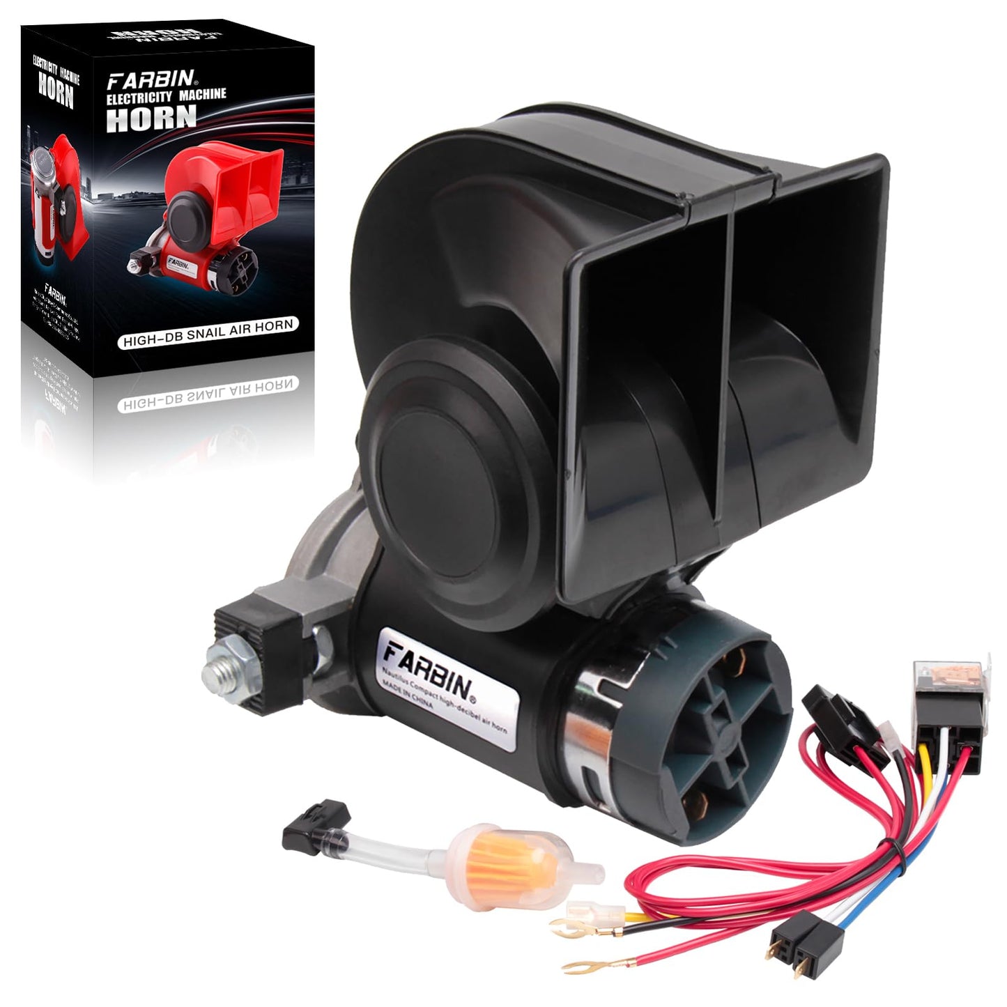 FARBIN Train Horn for Truck 12v 150db Loud Car Horn Snail Air Horn with Relay Harness for Any Vehicles