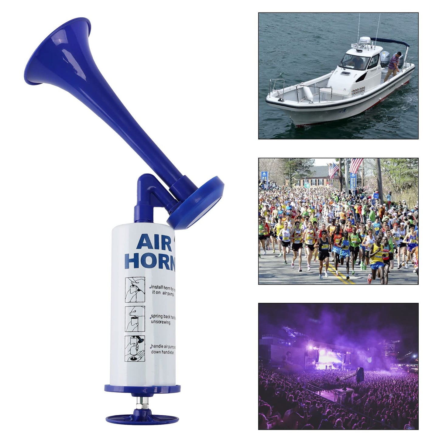 FARBIN Handheld Air Horn, Portable Air Pump Horn, Personal Safety Horns, Loud Noise Maker Horn for Boating, Sports Events, Parties, Birthdays, Camping, Graduation (Blue Handheld Air Horns)