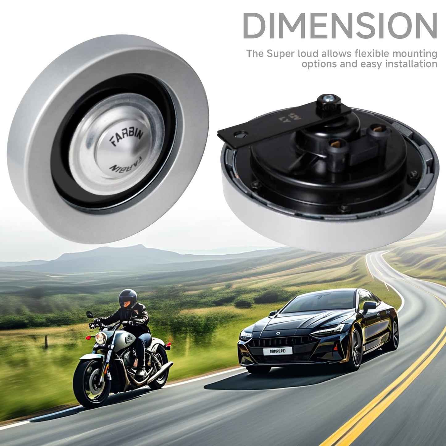 FARBIN Car Horn Loud 12V High/Low Tone Super Loud Waterproof Motorcycle Horn for Trucks Pickups SUV (Black)
