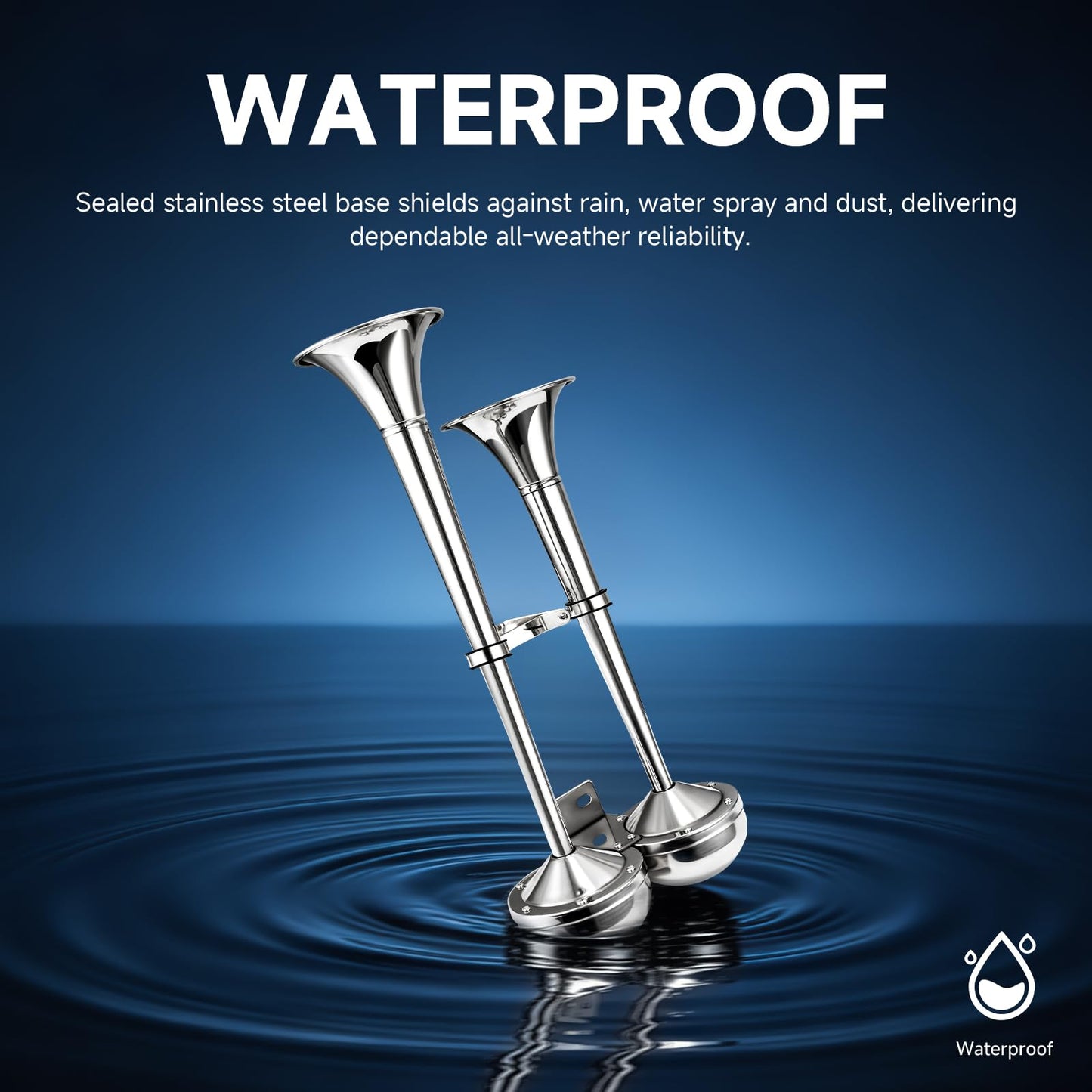 FARBIN Boat horn Waterproof Stainless Steel Dual Trumpet,Electric Horn for 12v Boats Ship Sailboat Yacht Off-Road Vehicle Truck SUV RV Vans Touring Car (Stainless steel double tube, 12V)