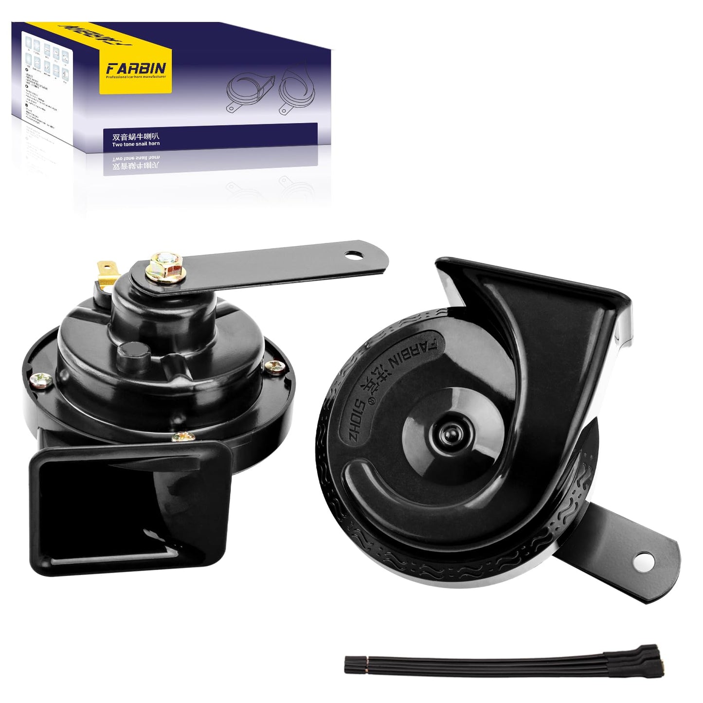 FARBIN Car Horns 12v Loud Dual-Tone Auto Snail Horn Electric Horn Kit with Relay Harness and Switch for Truck Motorcycle (Green horn and wiring button, 12v)
