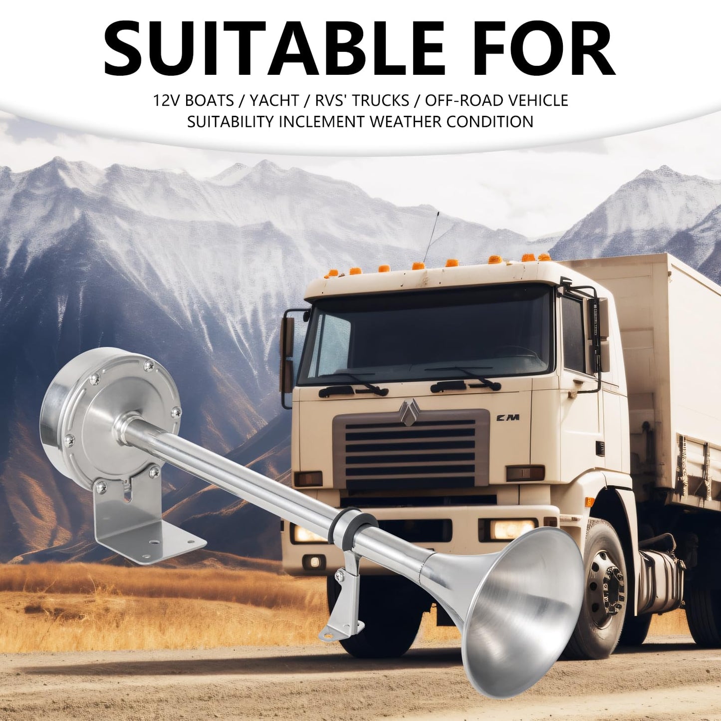 FARBIN Boat Horn Marine 12V Stainless Steel Single Trumpet Boat Horn Waterproof Electric Horn for Ships Boats Sailboats Yachts Trucks SUV RV Touring Car etc. (single stainless steel short pipe, 12V)