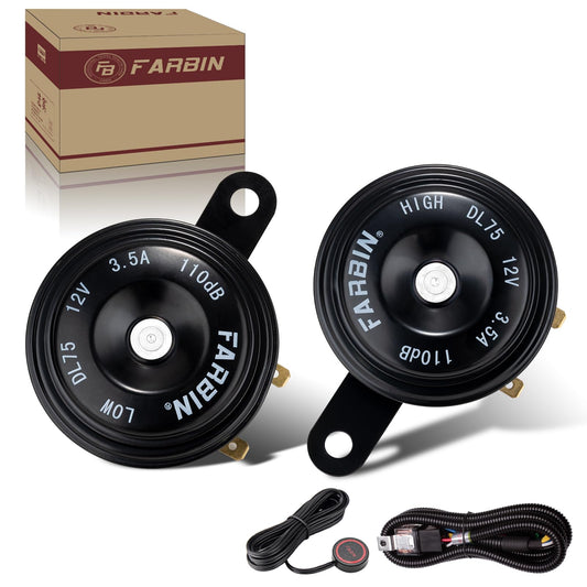 FARBIN Car Horn 12V Compact Motorcycle Horn 110dB Waterproof High & Low Tone Electric Horns Universal for Motorcycles Passenger Car Off-Road Vehicle Bikes ATVs etc.