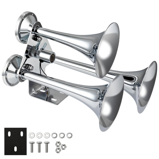 FARBIN Air Horn, 12/24V Heavy Duty Triple Trumpets Chrome Plated, Super Loud Train Horn for Truck Pickup Jeep RV SUV Boat