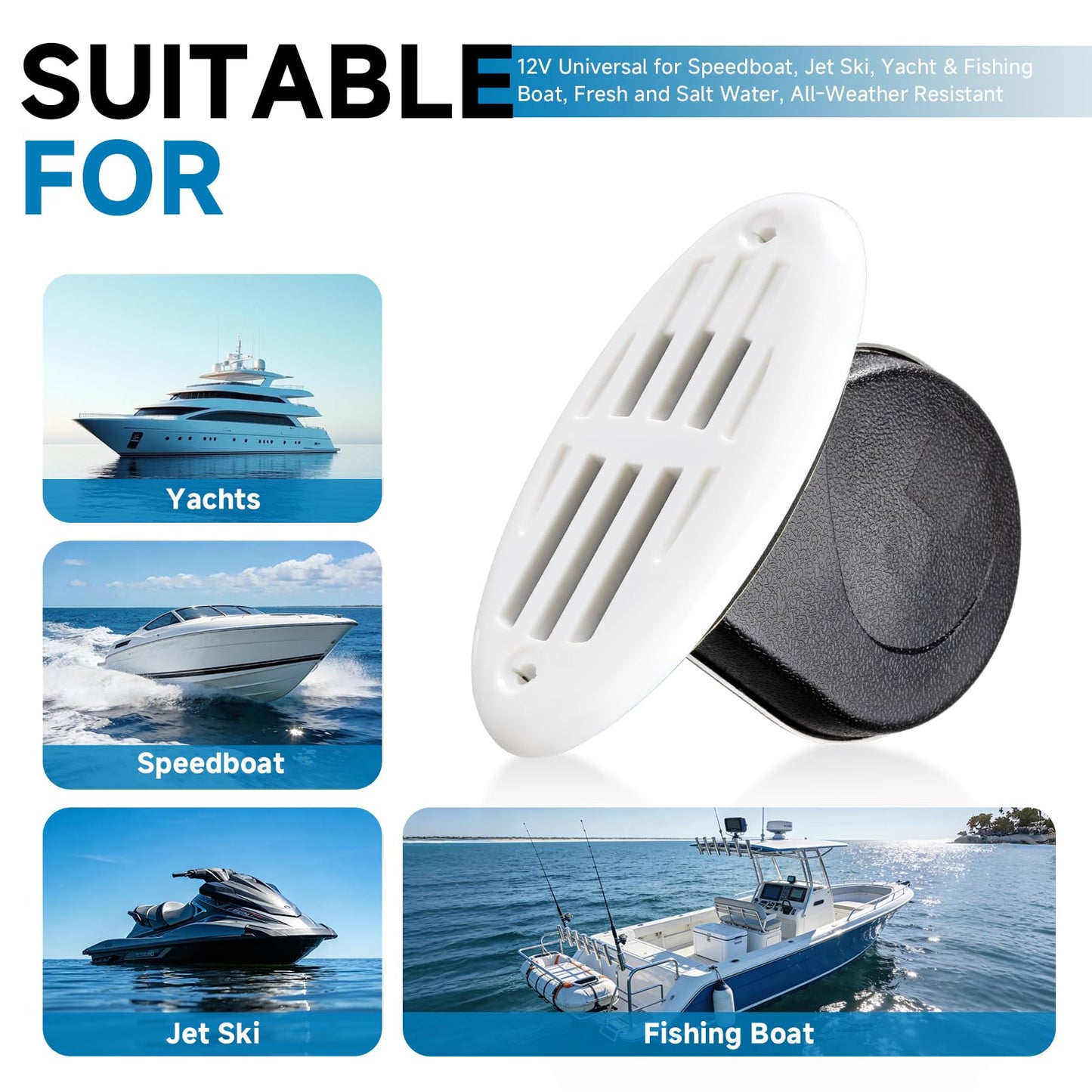 FARBIN Stainless Steel Boat Horn, 12V Marine Horn, Drop‑in Hidden Horn Waterproof for Ship Yacht (White Grille)