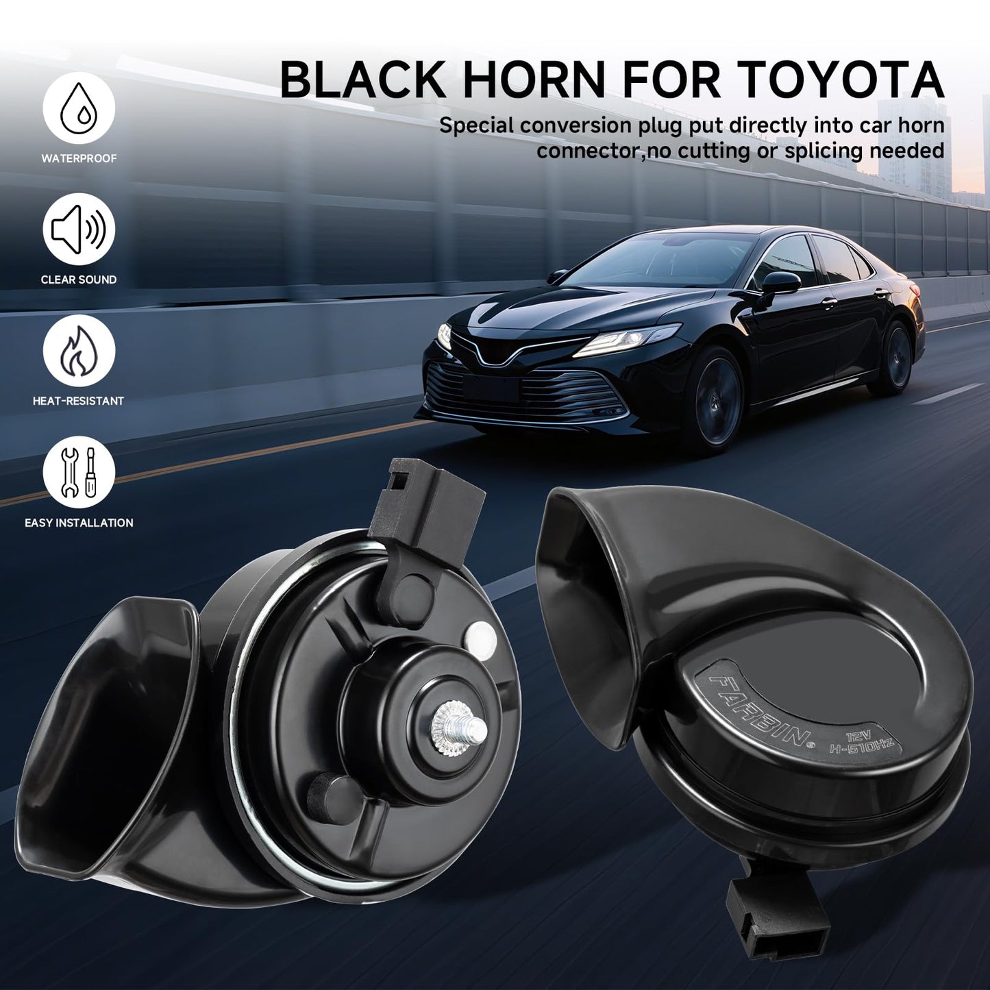 FARBIN Car Horn for Toyota Lexus, 12V Waterproof Auto Horns with 1 to 2 Horn Plug for Toyota (Fit for Toyota with 1 to 2 Converter Wiring)