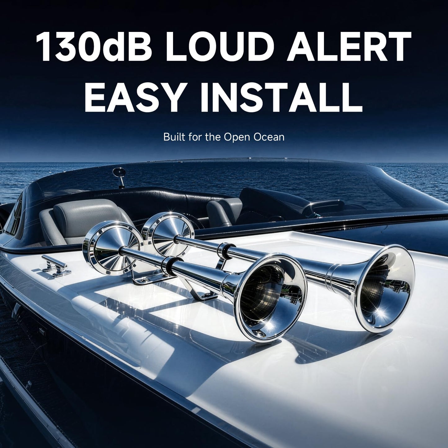 FARBIN Boat horn Waterproof Stainless Steel Dual Trumpet,Electric Horn for 12v Boats Ship Sailboat Yacht Off-Road Vehicle Truck SUV RV Vans Touring Car (Stainless steel double tube, 12V)