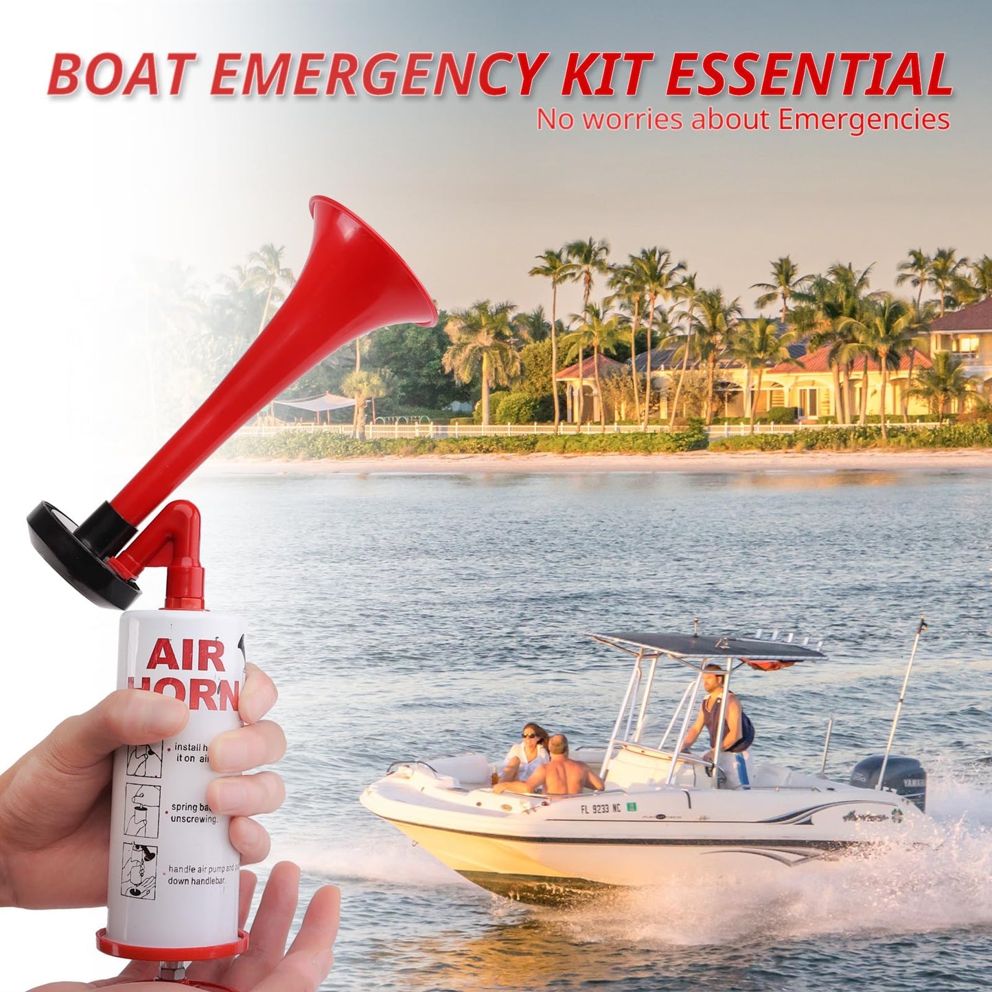 FARBIN Air Horn Air Pump with Ball Pump Kit, Loud Handheld Signal Boat Horn, Personal Safety Horn Alarm, for Boating, Sports Events,Parties, Birthdays, Games, Camping, Graduation, Animals (Red Kit)
