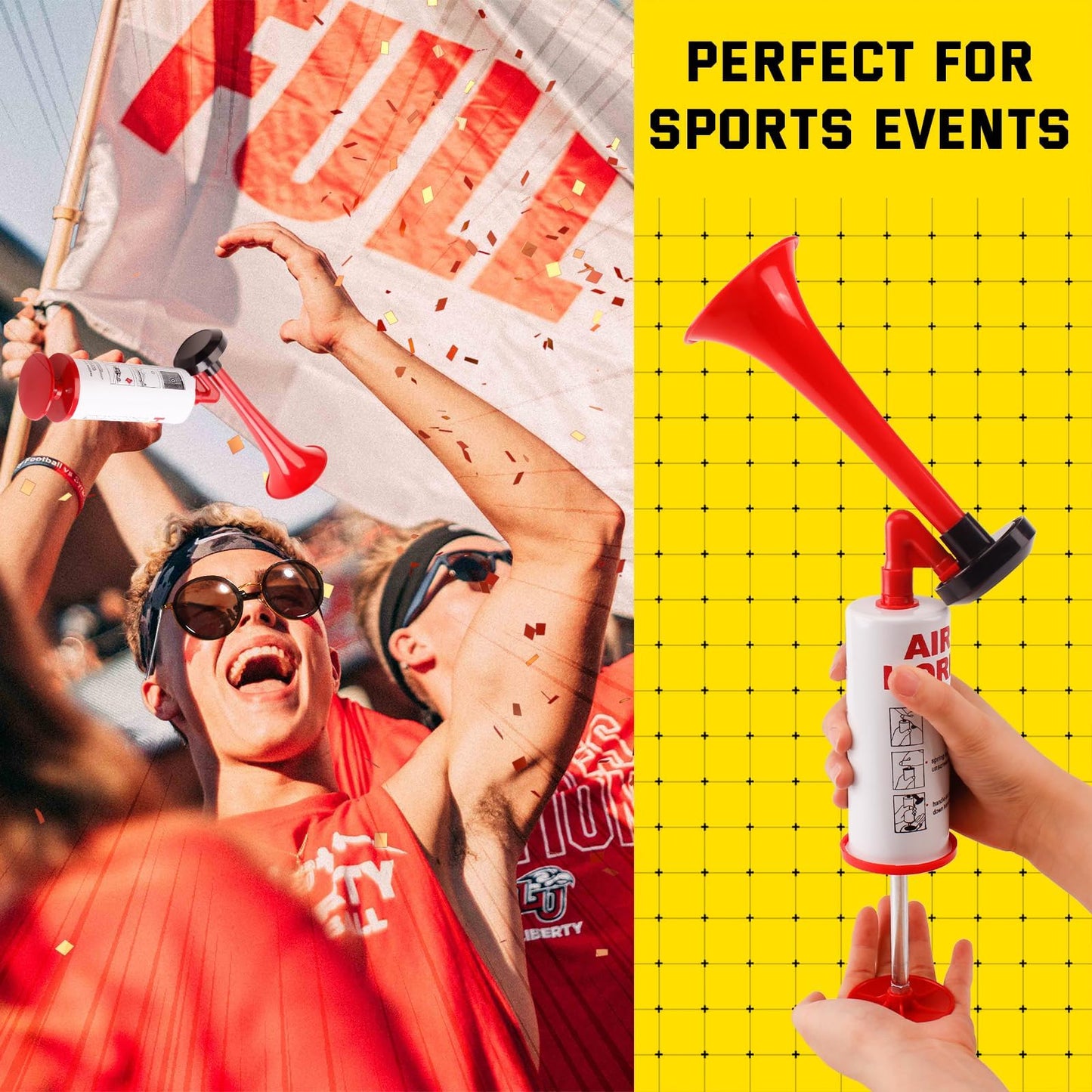 FARBIN Air Horn Air Pump with Ball Pump Kit, Loud Handheld Signal Boat Horn, Personal Safety Horn Alarm, for Boating, Sports Events,Parties, Birthdays, Games, Camping, Graduation, Animals (Red Kit)