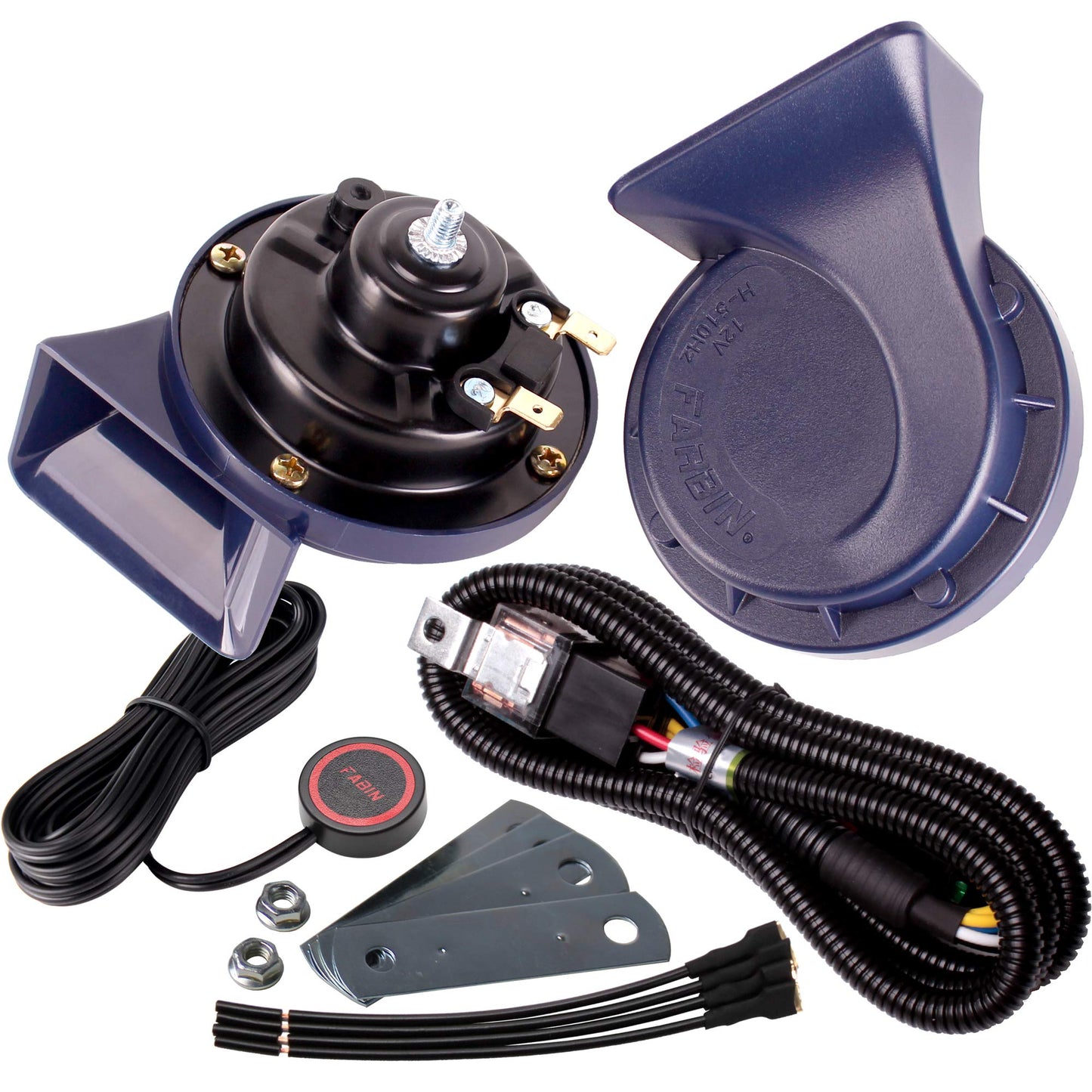 FARBIN Horns Auto Horn 12V Car Horn Loud Dual-Tone Waterproof Electric Snail Horns Kit Universal for Any 12V Vehicles Black (Black horn, 12v)