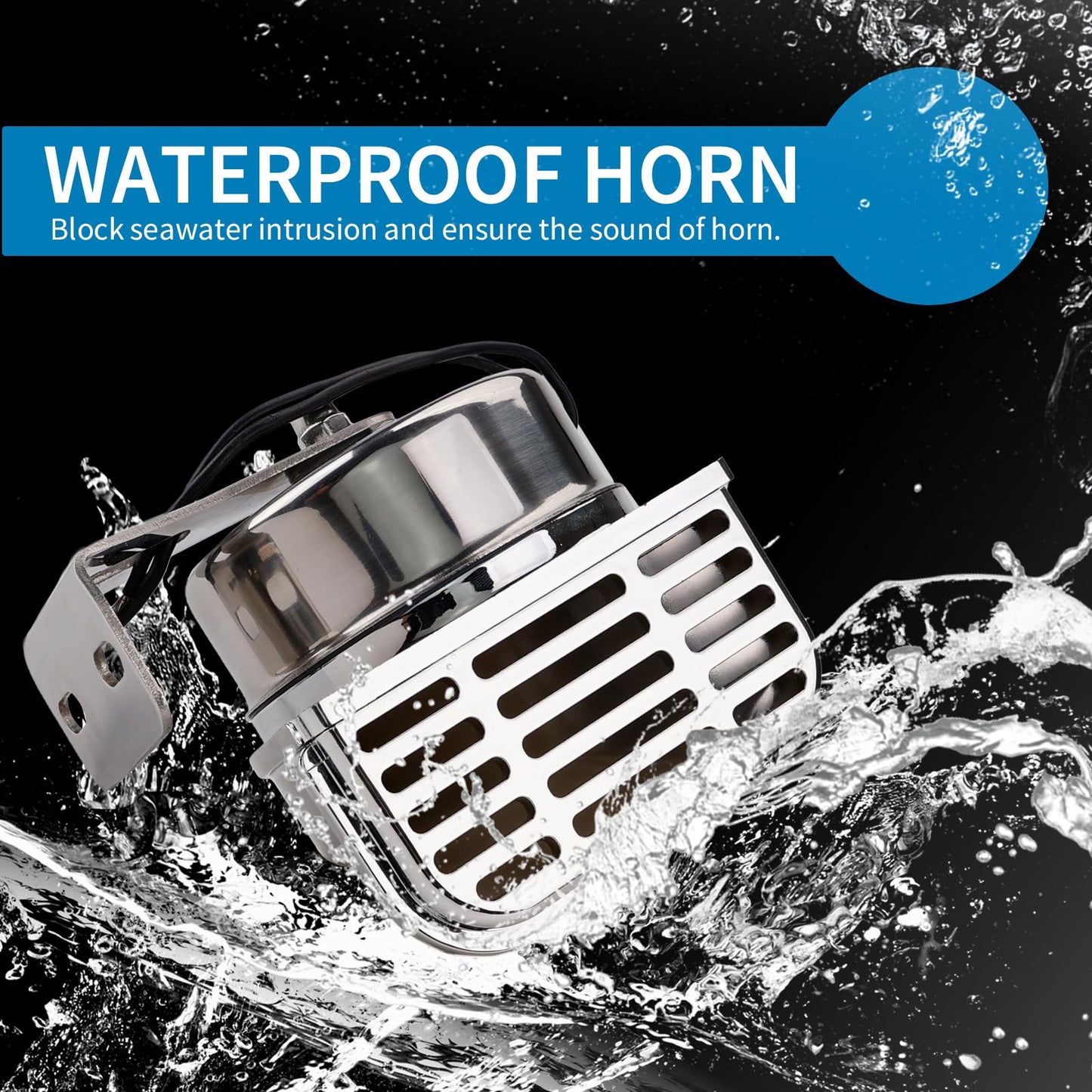 FARBIN Horn for Boats Stainless Steel Waterproof Horn for Ships 12V Super Loud Car Horn with Base Bracket for Sailboats Yachts Car Motorcycle Trucks etc. (Double stainless steel horn)