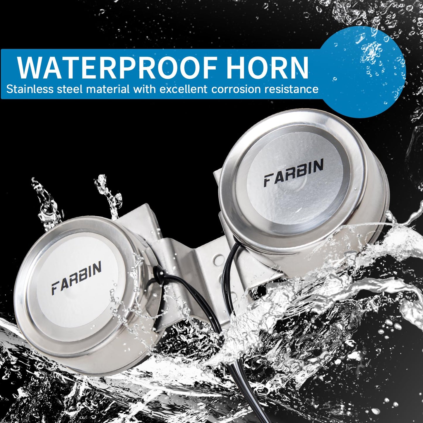FARBIN Boat Horn Stainless Steel Horn, Waterproof Horns for Ships 12V Super Loud Motorcycle Horns with Base Bracket for Sailboats Yacht Truck etc. (Dual stainless steel horns)