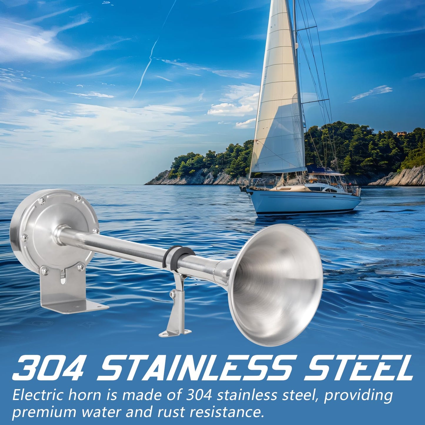FARBIN Boat Horn Marine 12V Stainless Steel Single Trumpet Boat Horn Waterproof Electric Horn for Ships Boats Sailboats Yachts Trucks SUV RV Touring Car etc. (single stainless steel short pipe, 12V)