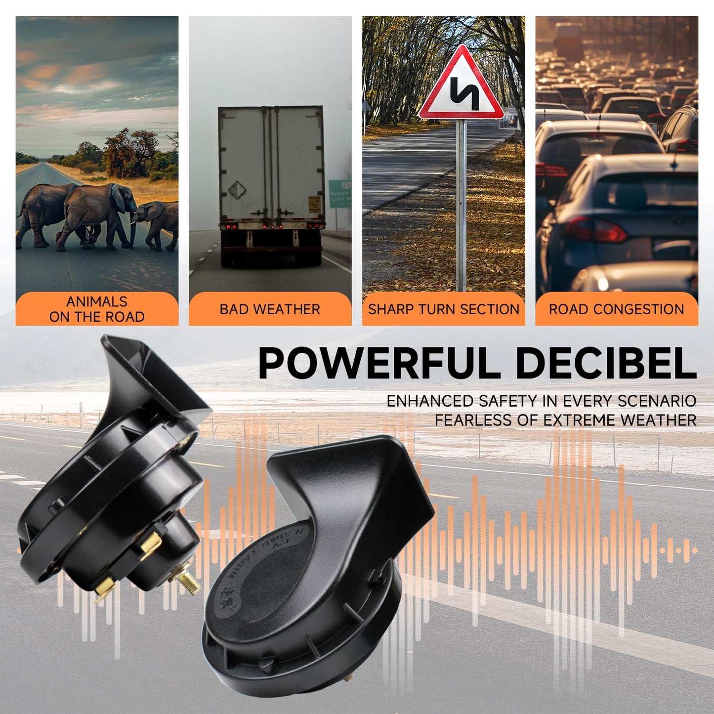FARBIN Horns Auto Horn 12V Car Horn Loud Dual-Tone Waterproof Electric Snail Horns Kit Universal for Any 12V Vehicles Black (Black horn, 12v)