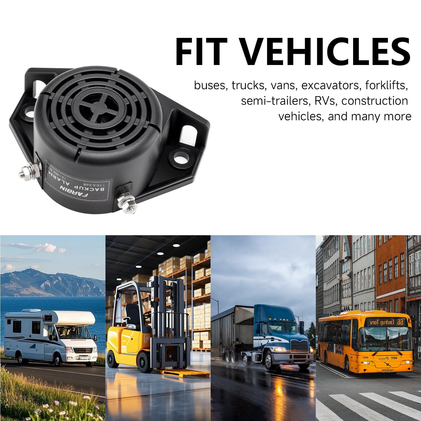 FARBIN Truck Back-up Alarm 105dB 12V-48V Car Reverse Horn BIBI Buzzer Warning Siren Waterproof Industrial Heavy-Duty Backup (Circular 5pcs)