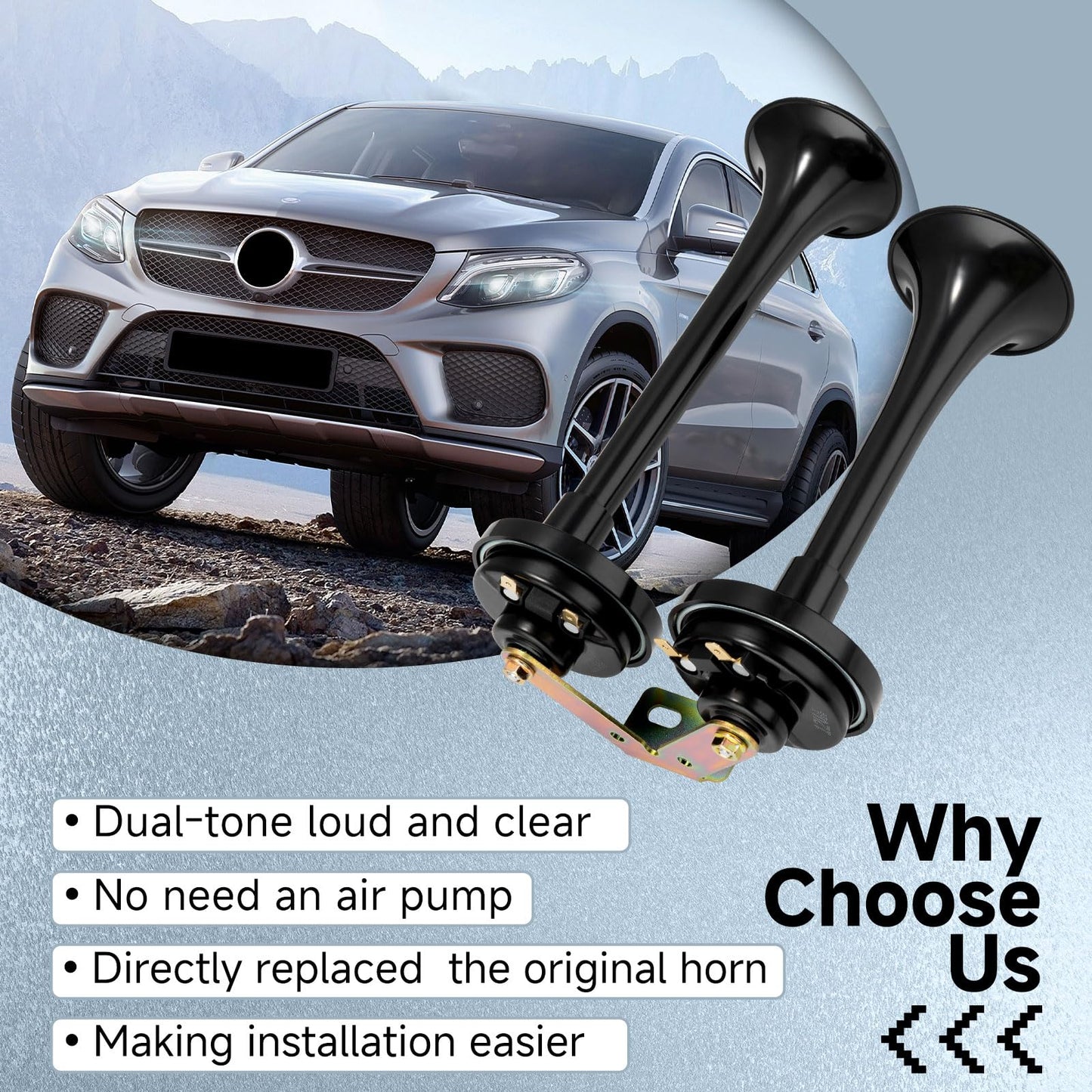 FARBIN Train Horns 12V Electric Truck Horn Loud Dual Car Horns with Bracket for Semi Truck Pickup SUV Boat (Black)