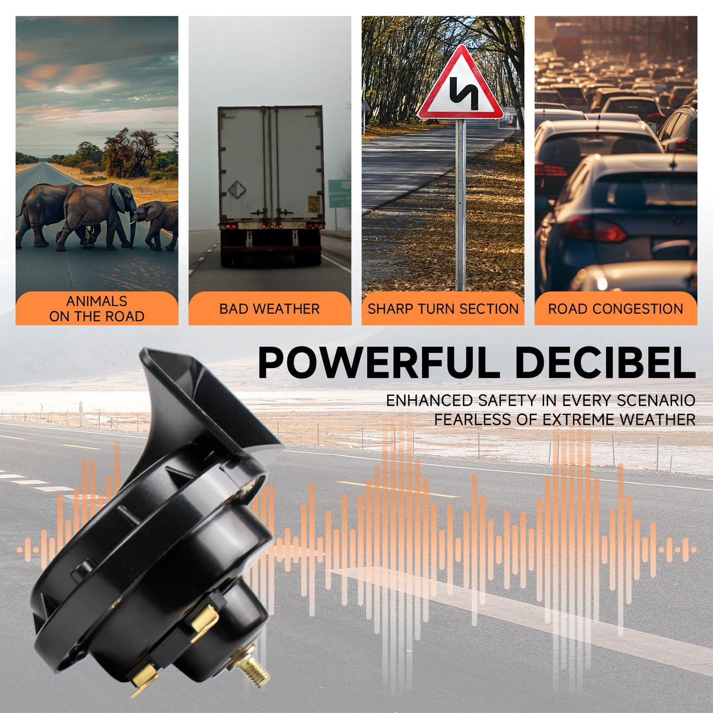 FARBIN Compact Horn 12V Car Horn Loud Low-Tone 410HZ Waterproof Universal for Any 12V Vehicles