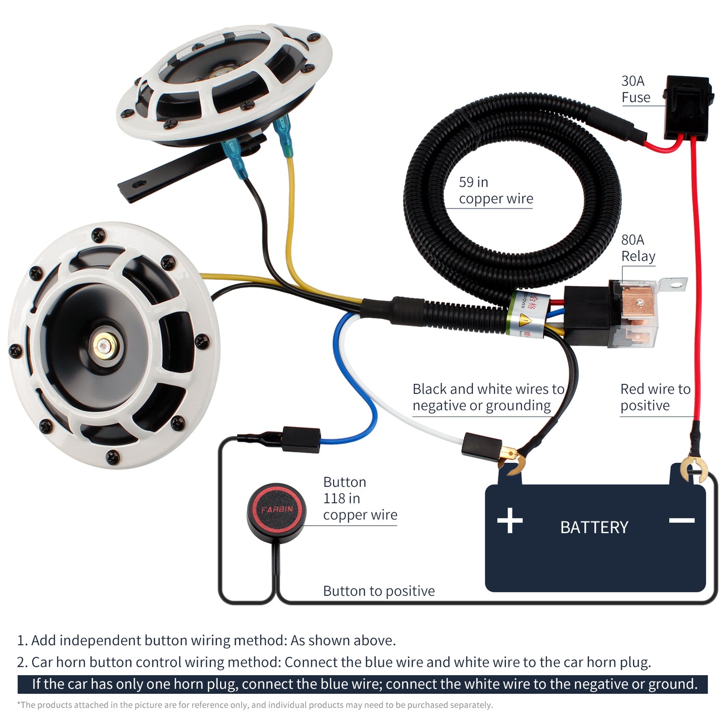 FARBIN Car Horn 12v Loud Motorcycle Horns High/Low Supertone Truck Horn Kit Electric Train Horn for Car