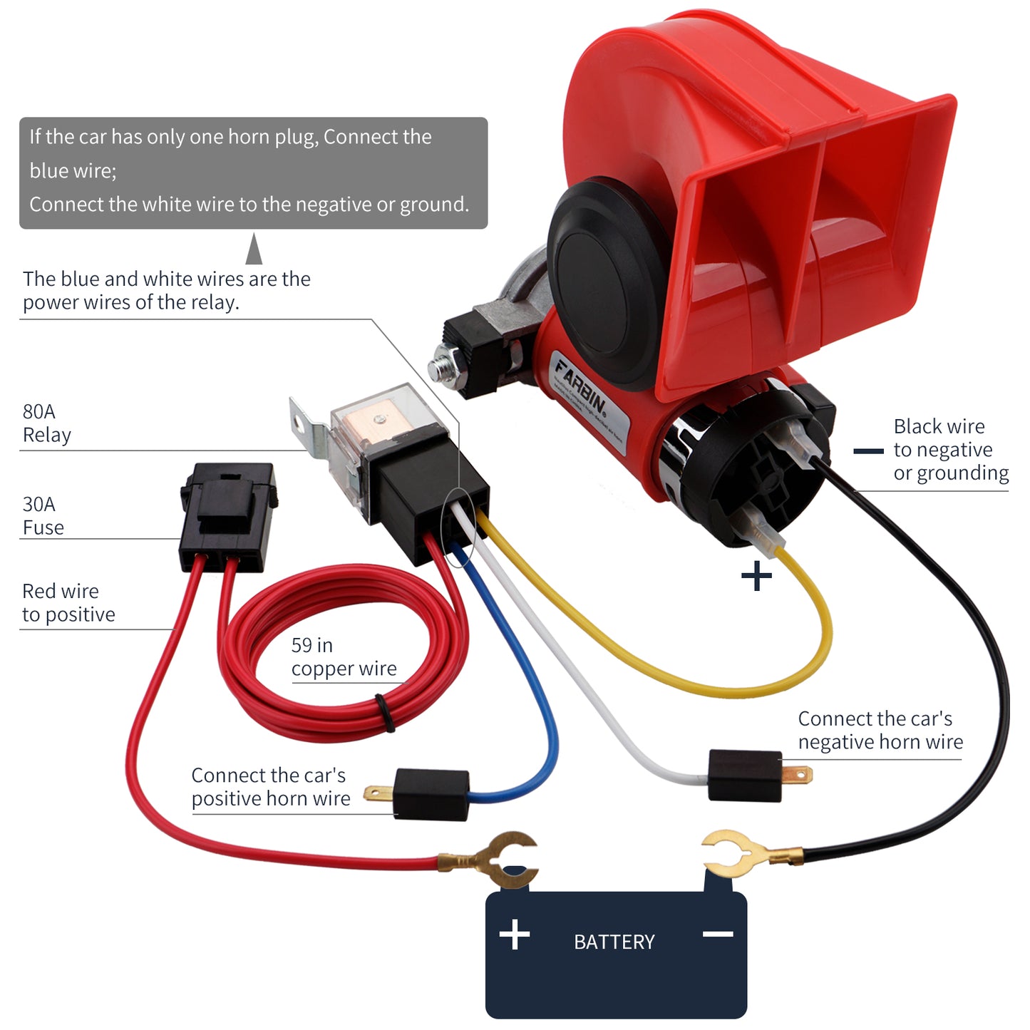 FARBIN Air Horn for Truck,Compact Electric Train Horn ,Car Horn 12V and 24V 150db Super Loud with Compressor Truck Horn Kit