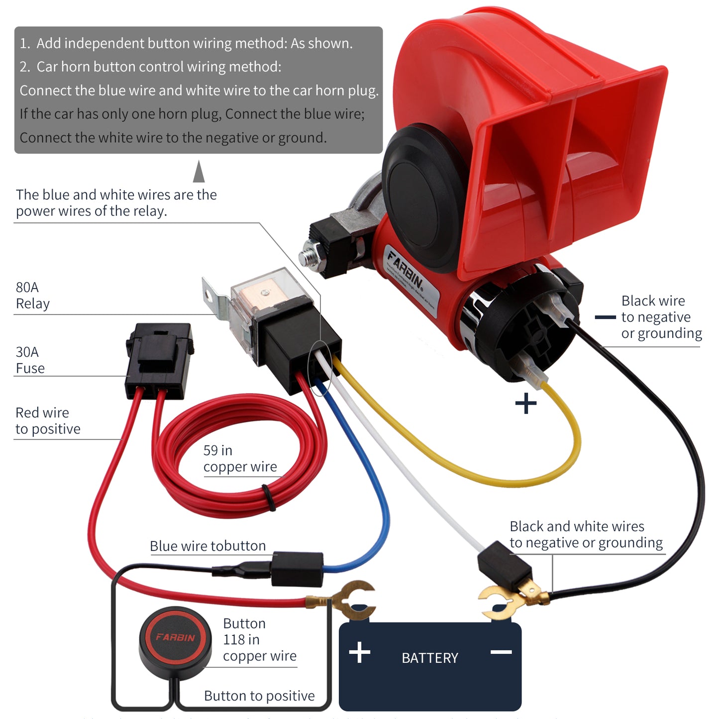 FARBIN Compact Air Horn with Compressor ,Snail Electric Car Horn 12V 150db Super Loud with Wiring Harness ,for Any 12V Vehicles