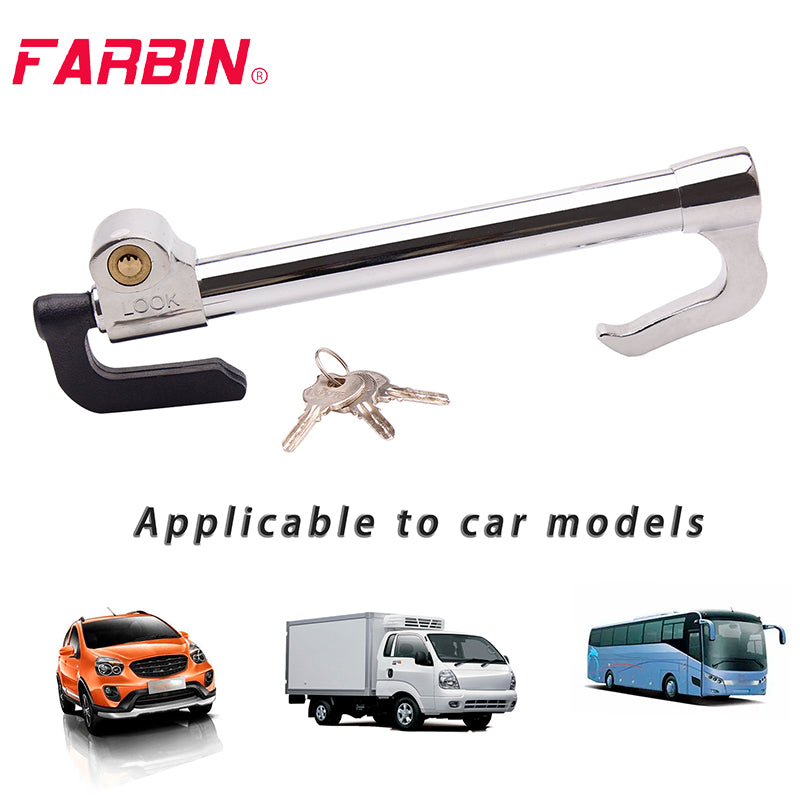 FARBIN Steering Wheel Lock Anti-Theft Device Car Clutch Pedal Lock Stainless Steel Anti-Theft Lock Vehicle Security Lock Tool