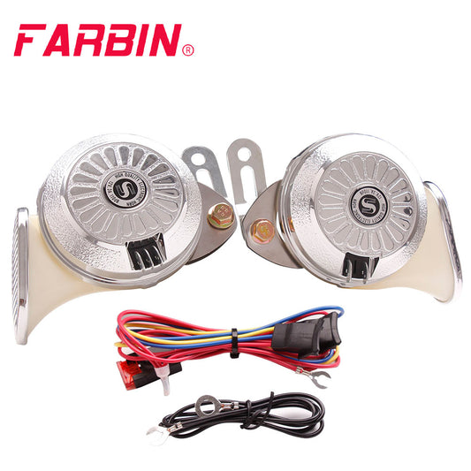 FARBIN 2Pcs/Kit Snail Air Horn 12V Super Loud Three Tone Waterproof Car Horn For Truck Motorcycle Auto Accessory